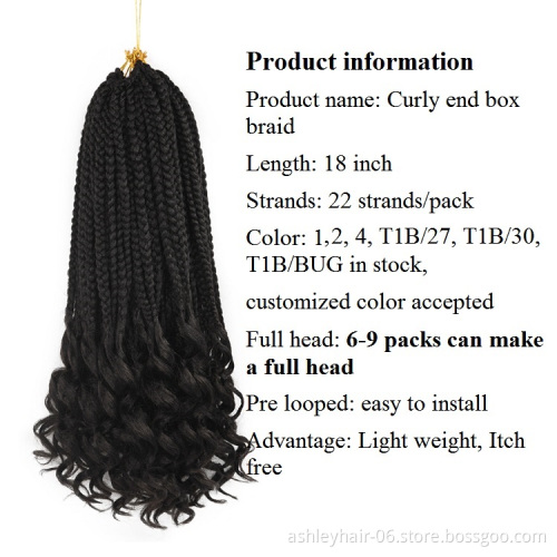 Julianna 18 Inch 3D Split Twist Curly End Synthetic Crochet Hair curly Box Braid Hair Extensions